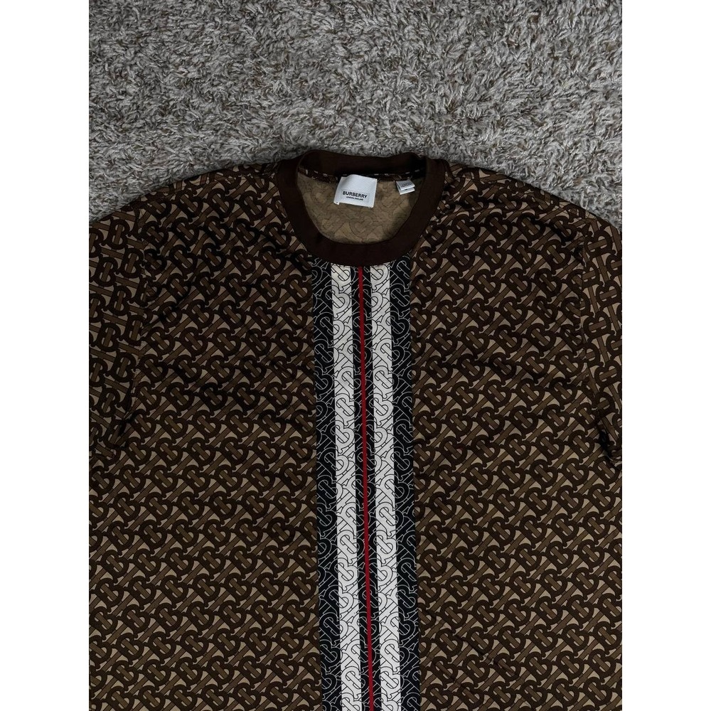 Burberry Stripe Monogram Short Sleeve Brown T-Shirt Men's Size Medium - Picture 2 of 12